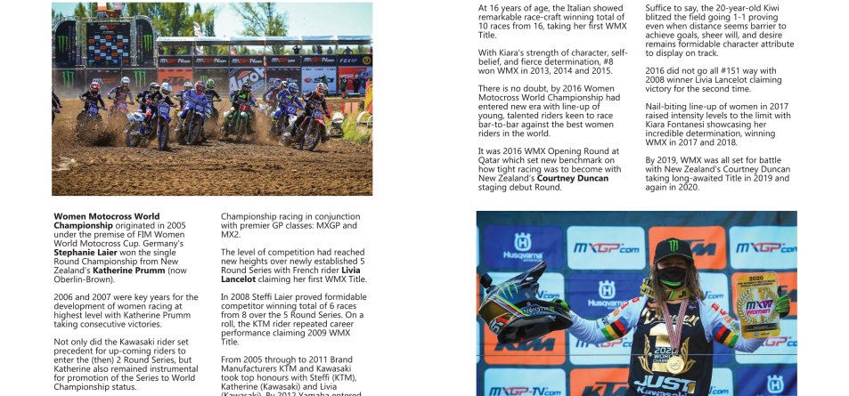 Women Motocross World Championship- article in Women in Motorsport Magazine Issue One.